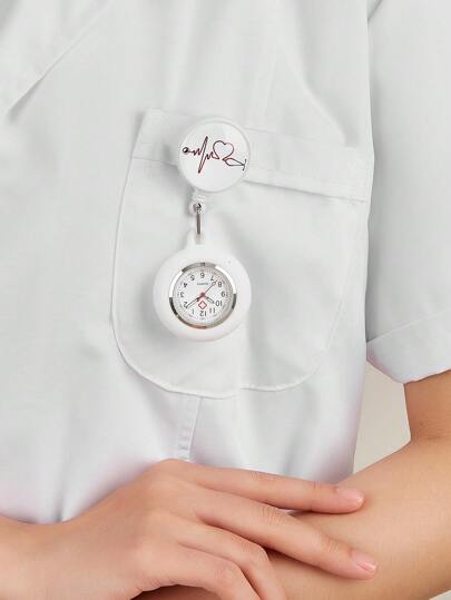 1pc Funky White Round Pointer Design Quartz Watch Brooch For Women For Daily Decoration