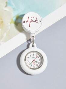 1pc Funky White Round Pointer Design Quartz Watch Brooch For Women For Daily Decoration