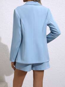 Chiquease Solid Lapel Neck Blazer & Shorts - Baby Blue - View 2