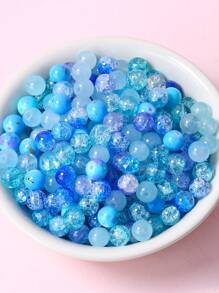 1包8毫米時尚藍色裂紋玻璃珠DIY首飾製作配件項鍊手鍊 - 藍色 - 查看 2