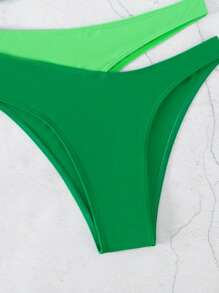 Cut Out One Shoulder Bikini Set - Green - View 6