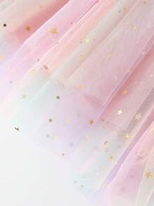 Baby Girls' Elegant Cute Sleeveless Strap Gradient Color Star Moon Applique Pink Comfortable Dress, Birthday Party, Baby Clothes, Christmas - Pink - View 11