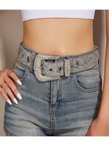 1PC Punk Rhinestone Decor Belt for Jeans Pants