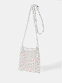SHEIN MOD 串珠設計方包透明花朵裝飾 - 白色 - 查看 4