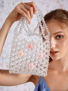 SHEIN MOD 串珠設計方包透明花朵裝飾 - 白色 - 查看 7