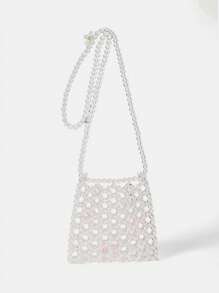 SHEIN MOD 串珠設計方包透明花朵裝飾 - 白色 - 查看 8