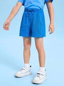 SHEIN Bé trai Quần short Bông 100% Eo dây rút - Màu xanh lam - Xem 6