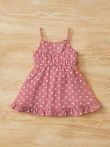 SHEIN Baby Girl Polka Dot Print Ruffle Hem Cami Dress - Dusty Pink - View 2