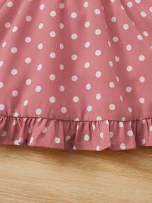SHEIN Baby Girl Polka Dot Print Ruffle Hem Cami Dress - Dusty Pink - View 3