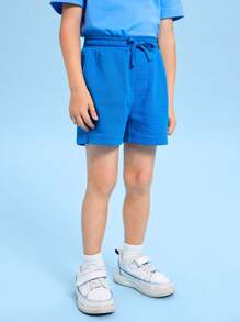 SHEIN Bé trai Quần short Bông 100% Eo dây rút - Màu xanh lam - Xem 5