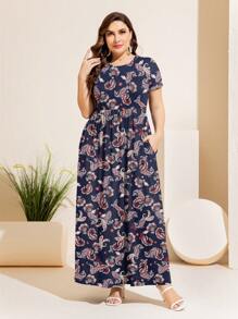 DEARCASE Plus Paisley Print Hidden Pocket Dress - Multicolor - View 1