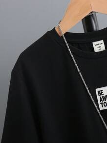 SHEIN T-shirt à manches courtes tricoté imprimé de vacances décontracté pour garçon préadolescent à col rond