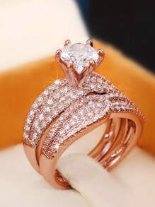 2入組/套魅力四射方晶鋯石裝飾圓環適合女士適合婚禮派對 - 玫瑰金 - 查看 2