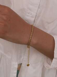 1 Vòng Tay Trái Tim Bằng Thép Không Gỉ Thời Trang Cho Nữ Trang Trí Hàng Ngày - Vàng - Xem 2