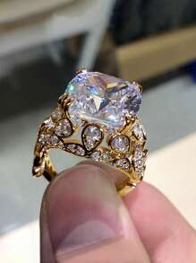 1 chiếc nhẫn trang trí Cubic Zirconia sang trọng dành cho phụ nữ làm quà tặng hẹn hò ngày lễ tình nhân - Vàng - Xem 3