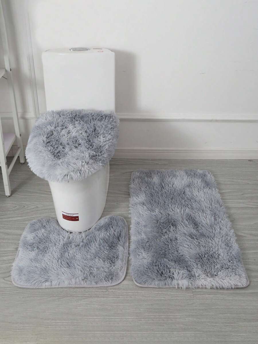 1 pieza Luz de tie dye de peluche de baño felpa cerca de las heces para cuarto de baño - Gris Claro - Ver 1