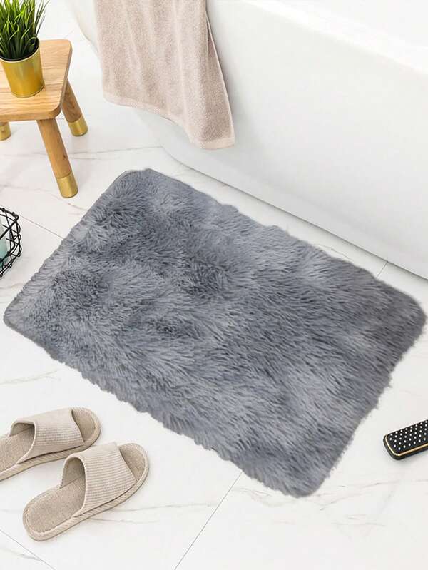 1pc Tie Dye Fuzzy Bath Rug, Light Grey Plush Closestool Mat, For