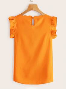 SHEIN LUNE Ruffle Trim Scallop Trim Solid Top - Orange - View 2