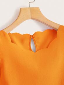 SHEIN LUNE Ruffle Trim Scallop Trim Solid Top - Orange - View 3