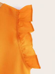SHEIN LUNE Ruffle Trim Scallop Trim Solid Top - Orange - View 4
