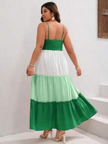 SHEIN VCAY Đầm Plus Size Lộ Lưng viền lá sen Viên lá sen phân lớp Dải chun Khối Màu Boho - Nhiều màu - Xem 2