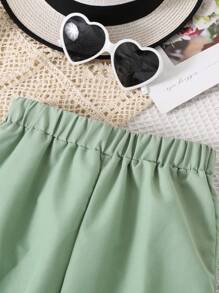 SHEIN 女孩人物和字母圖案T恤和翻蓋口袋長褲 - 彩色 - 查看 3