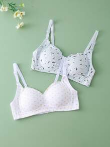 女孩2入組波卡圓點鋼圈無鋼圈內衣 - 藍白色 - 查看 1