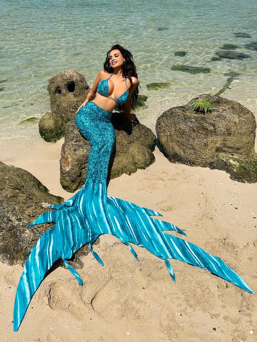 Bañador bikini triángulo halter con cover up - Azul - Ver 1