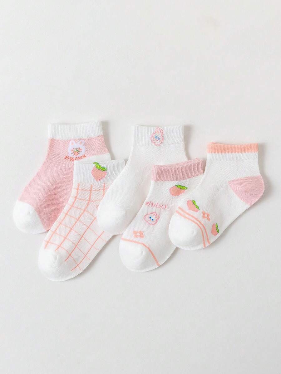 5雙女孩兔子圖案防滑襪子適用於日常 - 彩色 - 查看 1