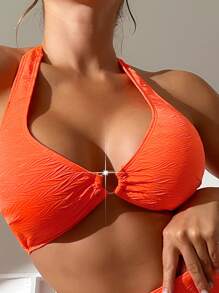 Ring Linked Halter Bikini Set For Summer Beach - Orange - View 4