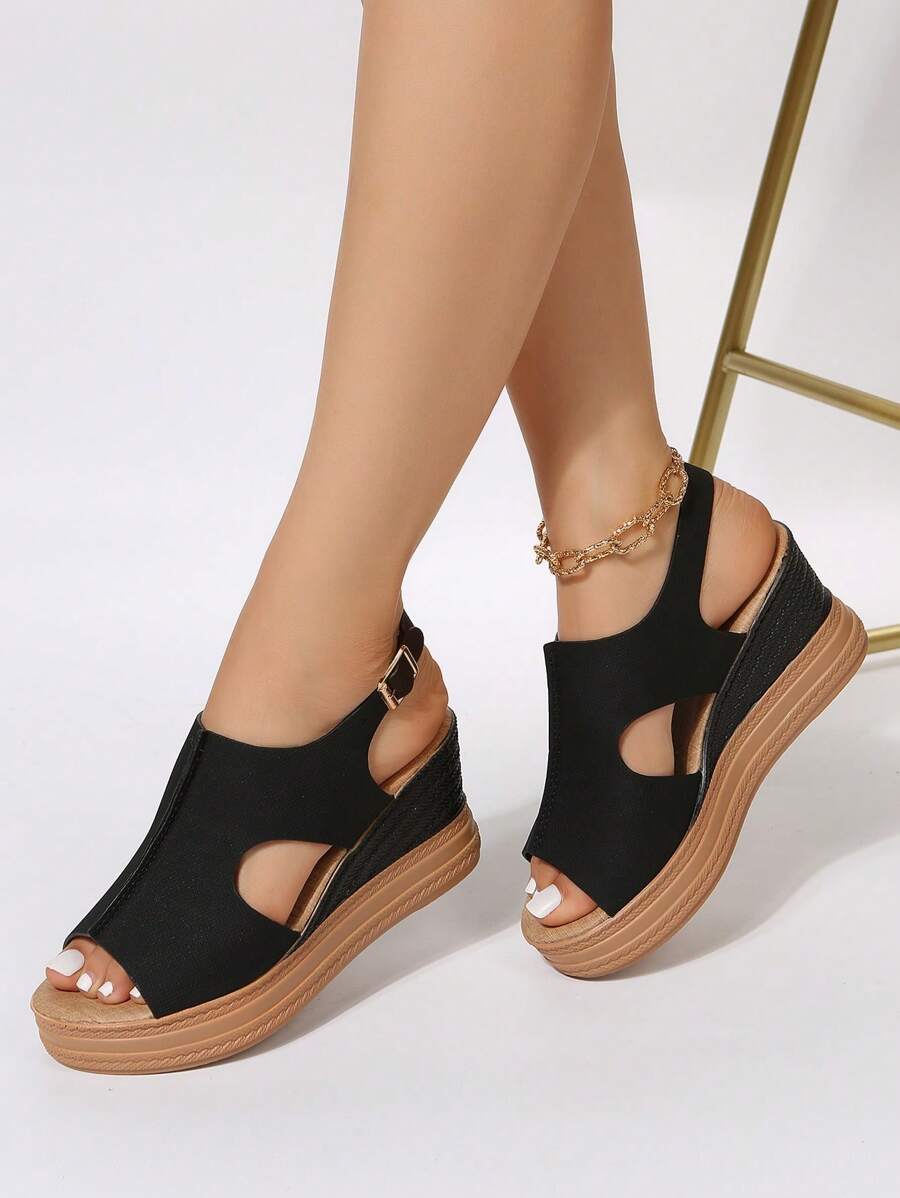 Xăng đan nữ có khóa trang trí Cut Out, Xăng đan đế xuồng quai hậu cho kỳ nghỉ hè - màu đen - Xem 1