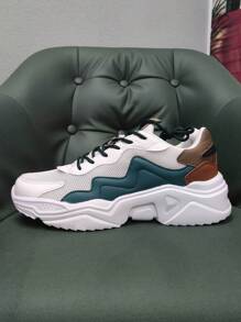 Hombres Zapatillas deportivas chunky de color combinado panel con malla con cordón delantero