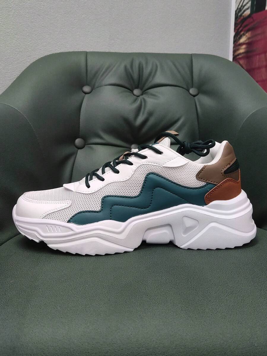 Hombres Zapatillas deportivas chunky de color combinado panel con malla con cordón delantero