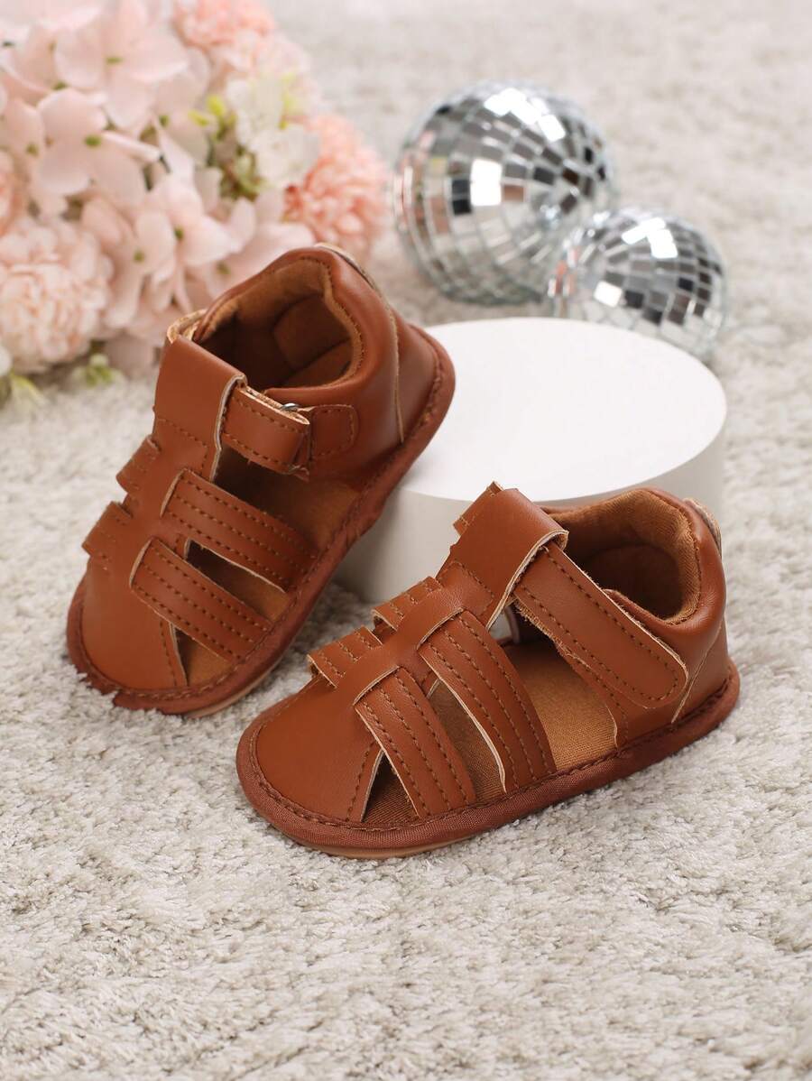 時尚羅馬涼鞋適用於男孩嬰兒針腳細節魔術貼涼鞋