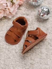 時尚羅馬涼鞋適用於男孩嬰兒針腳細節魔術貼涼鞋