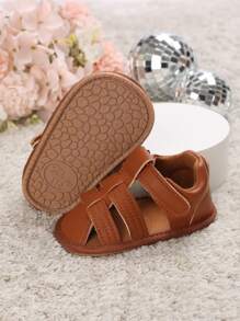 時尚羅馬涼鞋適用於男孩嬰兒針腳細節魔術貼涼鞋
