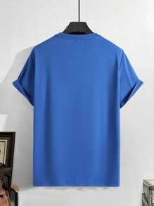 Manfinity Hypemode 男士字母圖案插肩袖T恤 - 藍色 - 查看 2