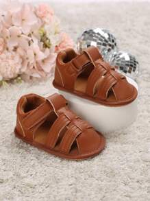 時尚羅馬涼鞋適用於男孩嬰兒針腳細節魔術貼涼鞋