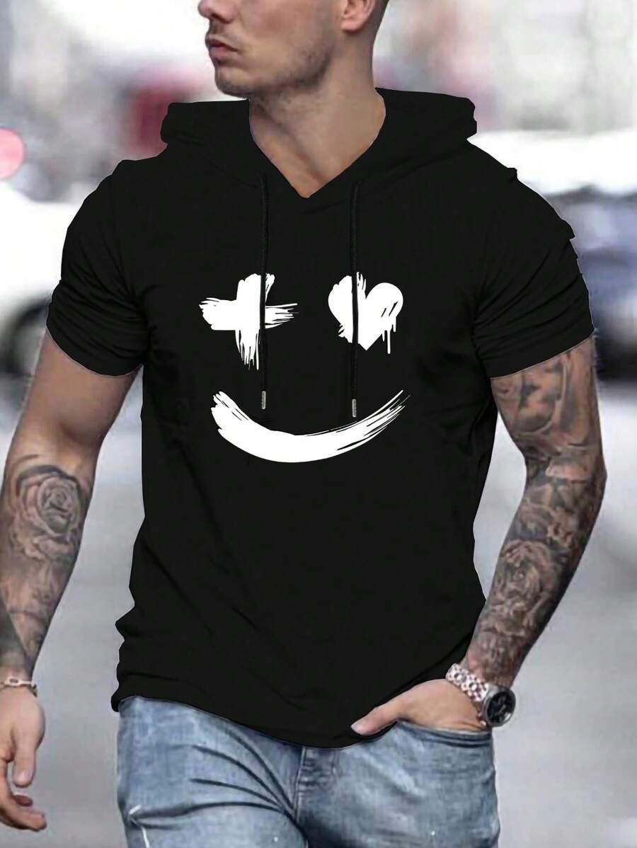 Manfinity Homme Loose Fit Men's Cartoon Graphic Drawstring Hoodie T-Shirt - Black - View 1