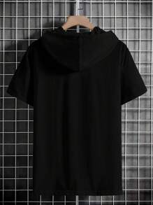 Manfinity Homme Loose Fit Men's Cartoon Graphic Drawstring Hoodie T-Shirt - Black - View 2