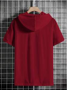 Manfinity Homme Men's Loose Fit Cartoon Graphic Hooded T-Shirt With Drawstring - Burgundy - View 2