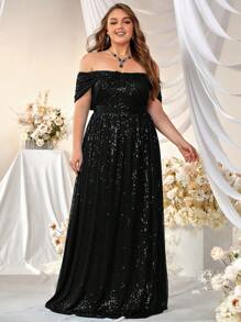 YISIKADO Đầm Plus Size ghép mộng kim sa Xù Dây kéo màu trơn Buổi tiệc - màu đen - Xem 1