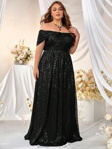 YISIKADO Đầm Plus Size ghép mộng kim sa Xù Dây kéo màu trơn Buổi tiệc - màu đen - Xem 6