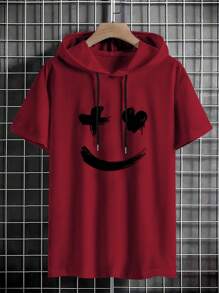Manfinity Homme Men's Loose Fit Cartoon Graphic Hooded T-Shirt With Drawstring - Burgundy - View 3