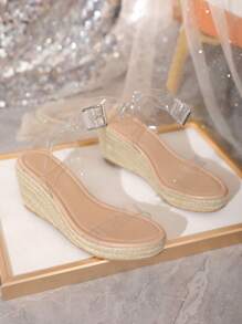 Clear Strap Wedge Ankle Strap Sandals - Clear - View 5