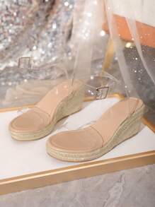 Clear Strap Wedge Ankle Strap Sandals - Clear - View 6
