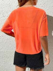 SHEIN PETITE Áo nữ cắt màu trơn Gợi cảm - trái cam - Xem 2