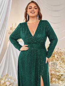 YISIKADO Đầm Plus Size Trọn gói Dây kéo Tách cao màu trơn Buổi tiệc - Màu xanh lá cây đậm - Xem 5