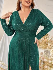 YISIKADO Đầm Plus Size Trọn gói Dây kéo Tách cao màu trơn Buổi tiệc - Màu xanh lá cây đậm - Xem 6