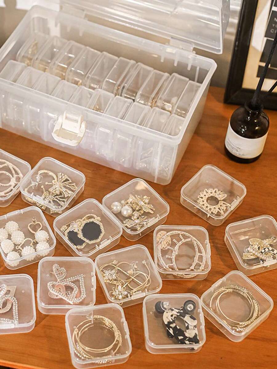 4pcs/set Minimalist Clear Plastic Jewelry Packaging Boxes For Jewelry and Beads Storage - White - View 1